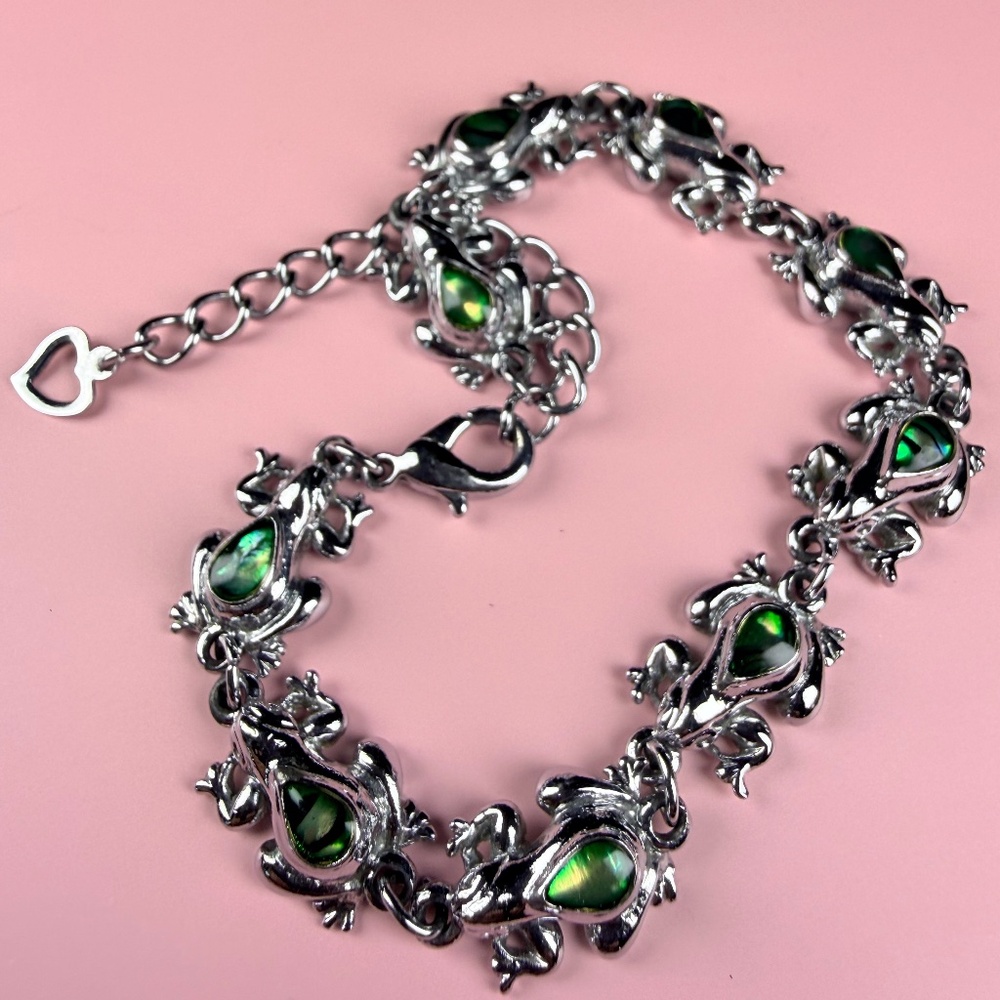 Silvertone Frog Link Bracelet